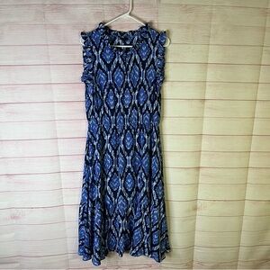 Talbots Cabana Ikat Ruffle Trim‎ Fit & Flare Dress Size 12